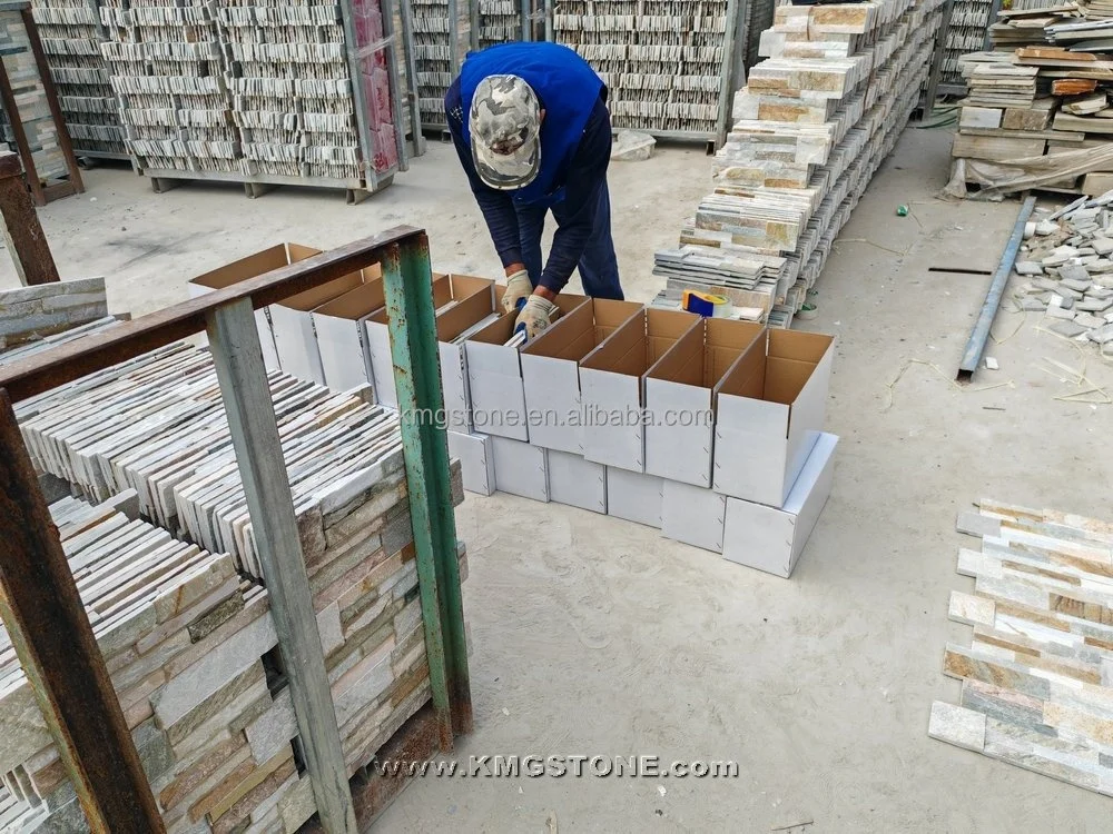 Modern Design Beige Slate Natural Stone Veneer Tile Cut-to-Size with Unique Split Surface Finishing for Villa Applications