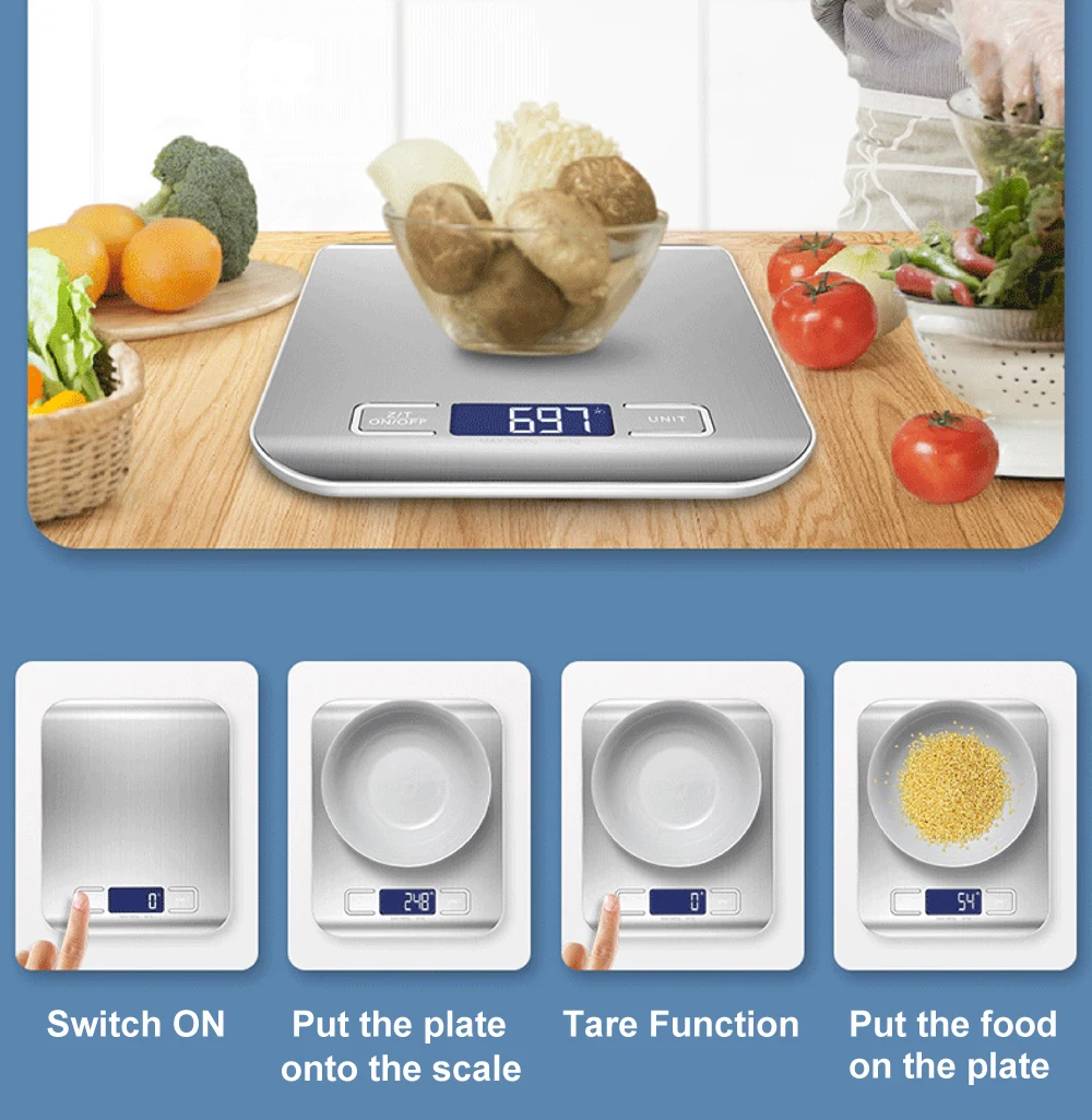 Digital Food Weighing Scale Stainless Steel Kitchen Scale 5kg 1g Hot Selling