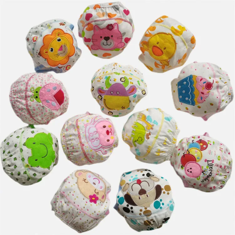 Factory Price Cute animal embroidered elastic baby diaper pants new born baby soft cotton panty diaper