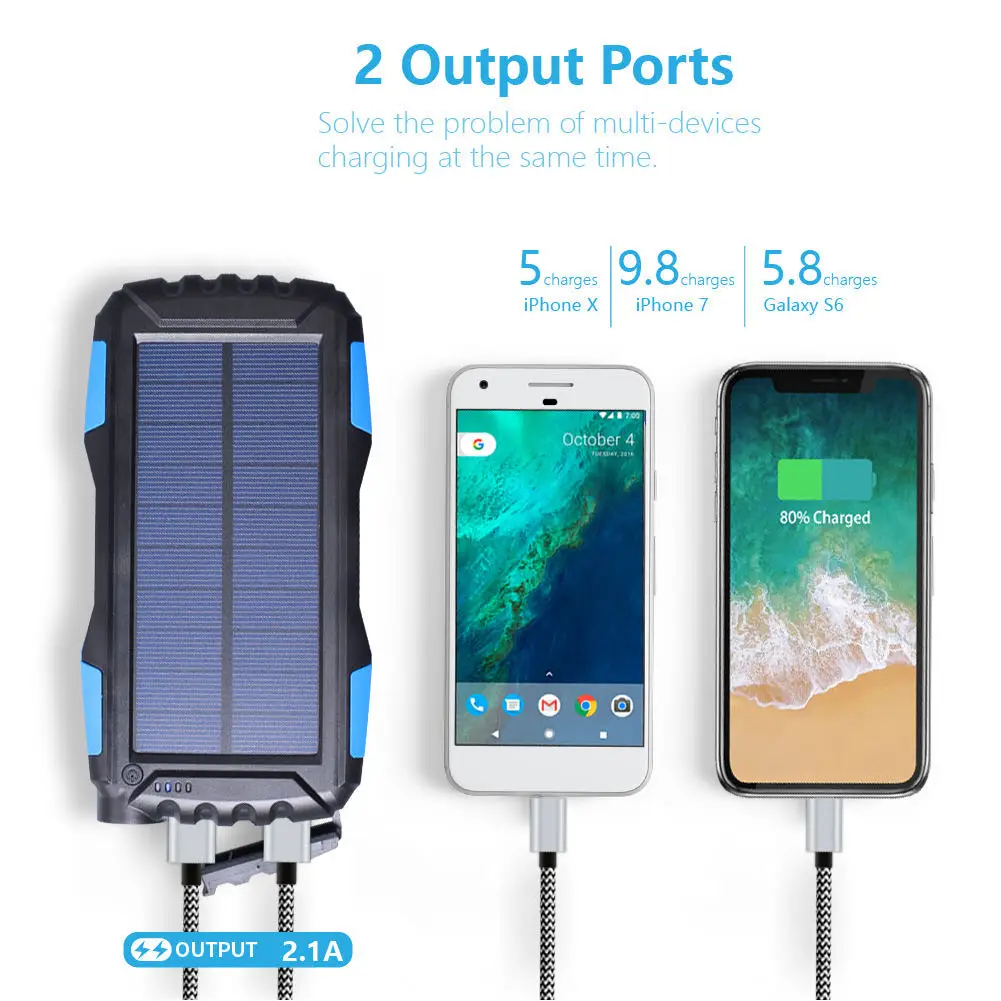 Открытый Портативный 25000 мАч power bank зарядное устройство на солнечной батареи для мобильного телефона водонепроницаемый солнечное портативный модуль мобильные портативные зарядные устройства