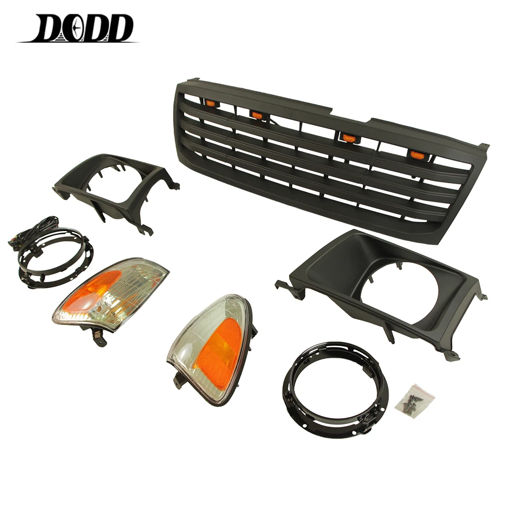 Body Kit Modified Black Front Grille With Grille Light Fit For LandCrusier LC100 1998-2006