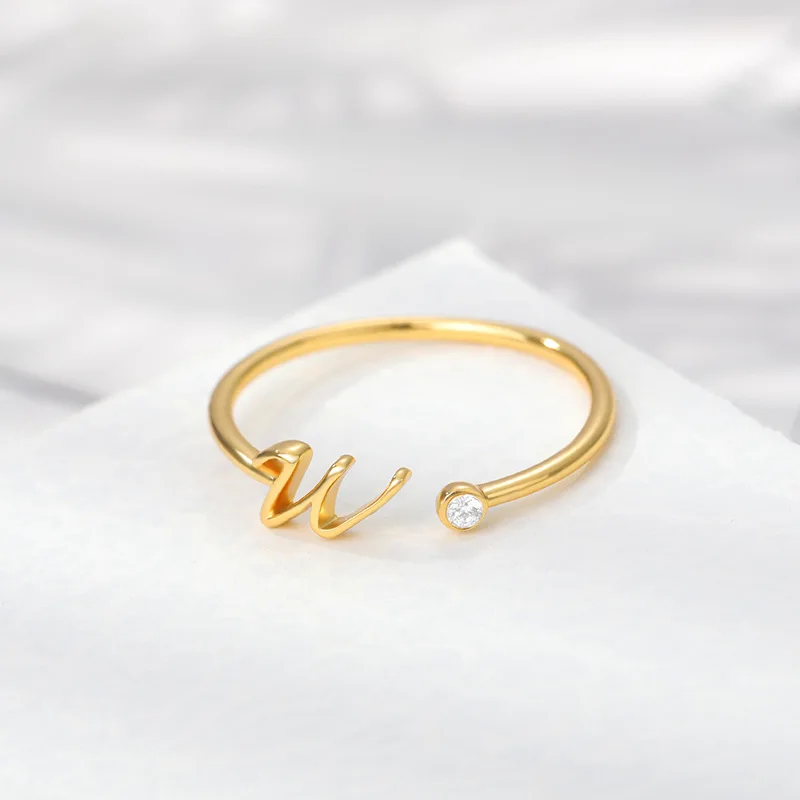 Resizable Knuckle Fashion Initial Gold Plated Letter Finger Ring Adjustable Diamond  Women Fashion Accessories