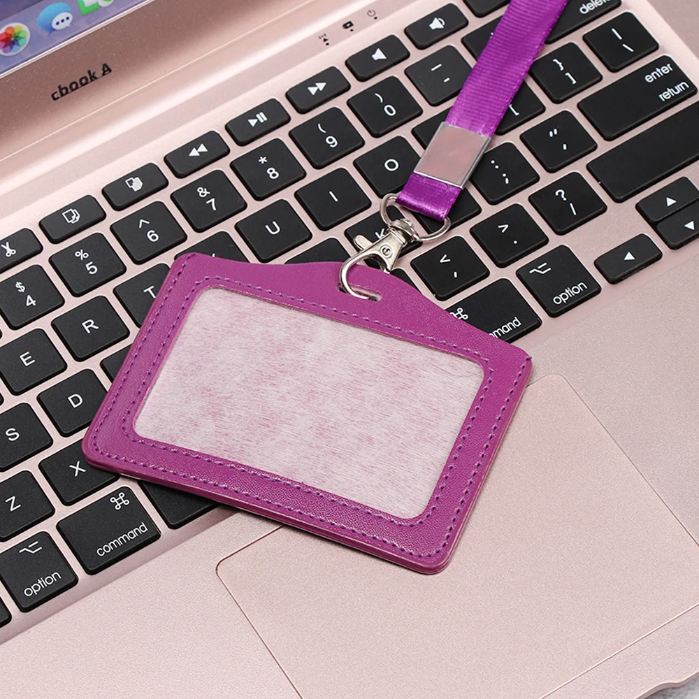 
New Card Holder with Lanyard PU Leather Cover for Women Men Bank Name Credit Card Holders Neck Strap Card Bus ID Holders 