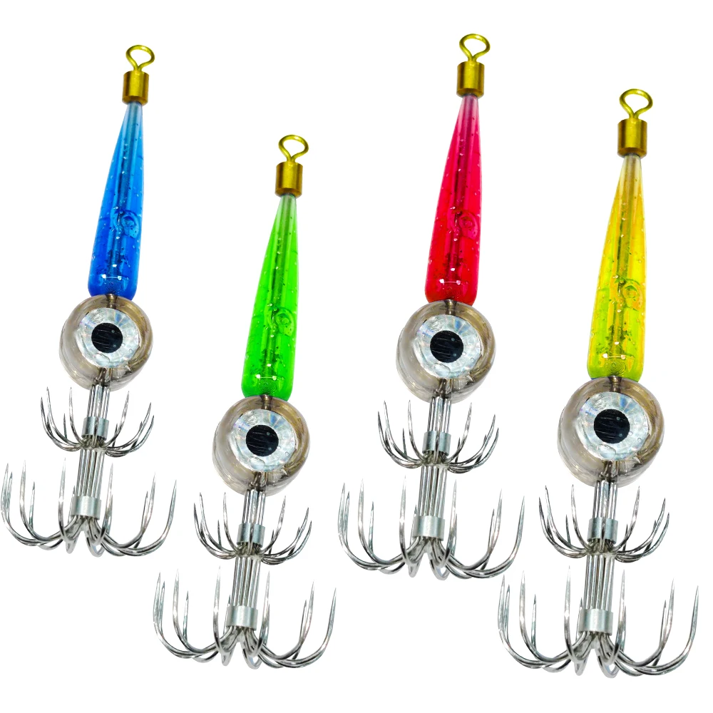 NEW LED Lighted Water Activated Double Squid Umbrella Hook for Saltwater Sea Fishing Octopus Squid