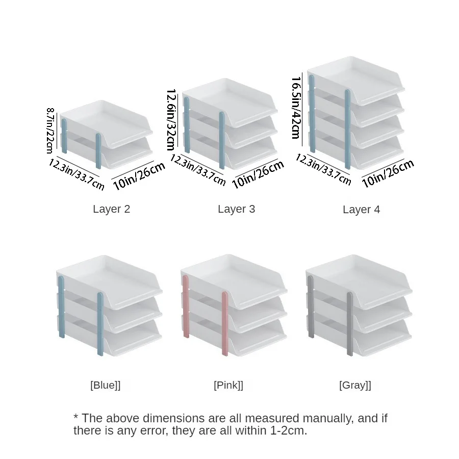 Multi layered stackable desktop with A4 paper file storage rack, book storage rack