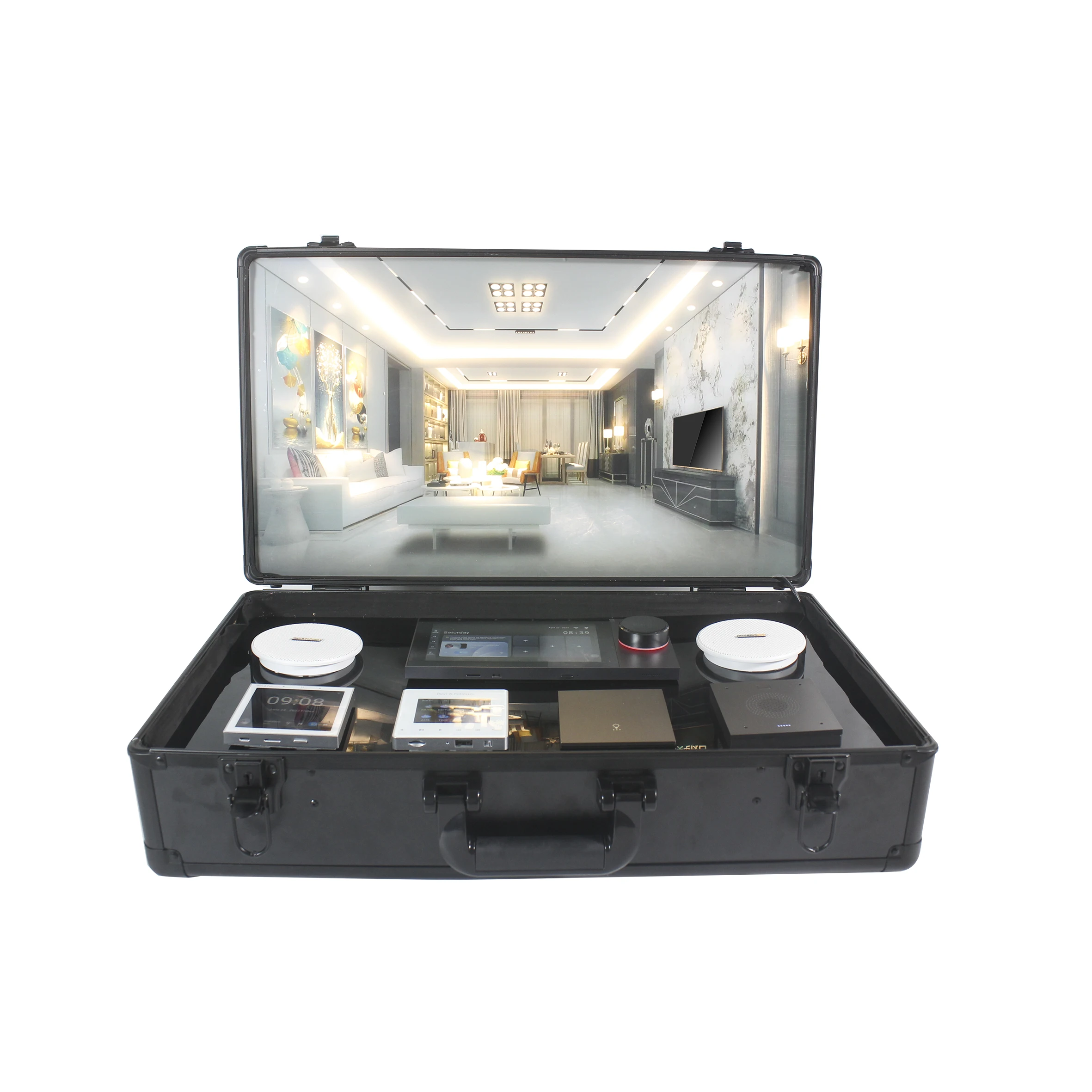 T Android Tuya Blue-tooth Smart Demo Box With Alarm Sensor Smart Curtain/ Light Switch OEM Brand Business Intelligent Demo Case