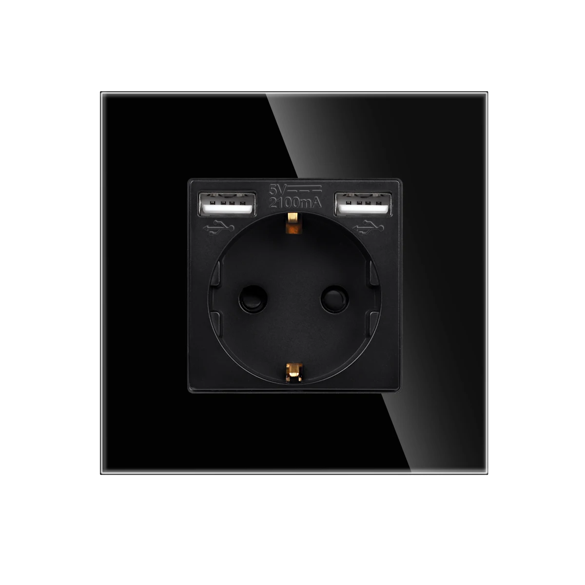 EU 2.1A USB Panel Mount Power Socket French Standard Wall Socket With Dual USB Type A Port