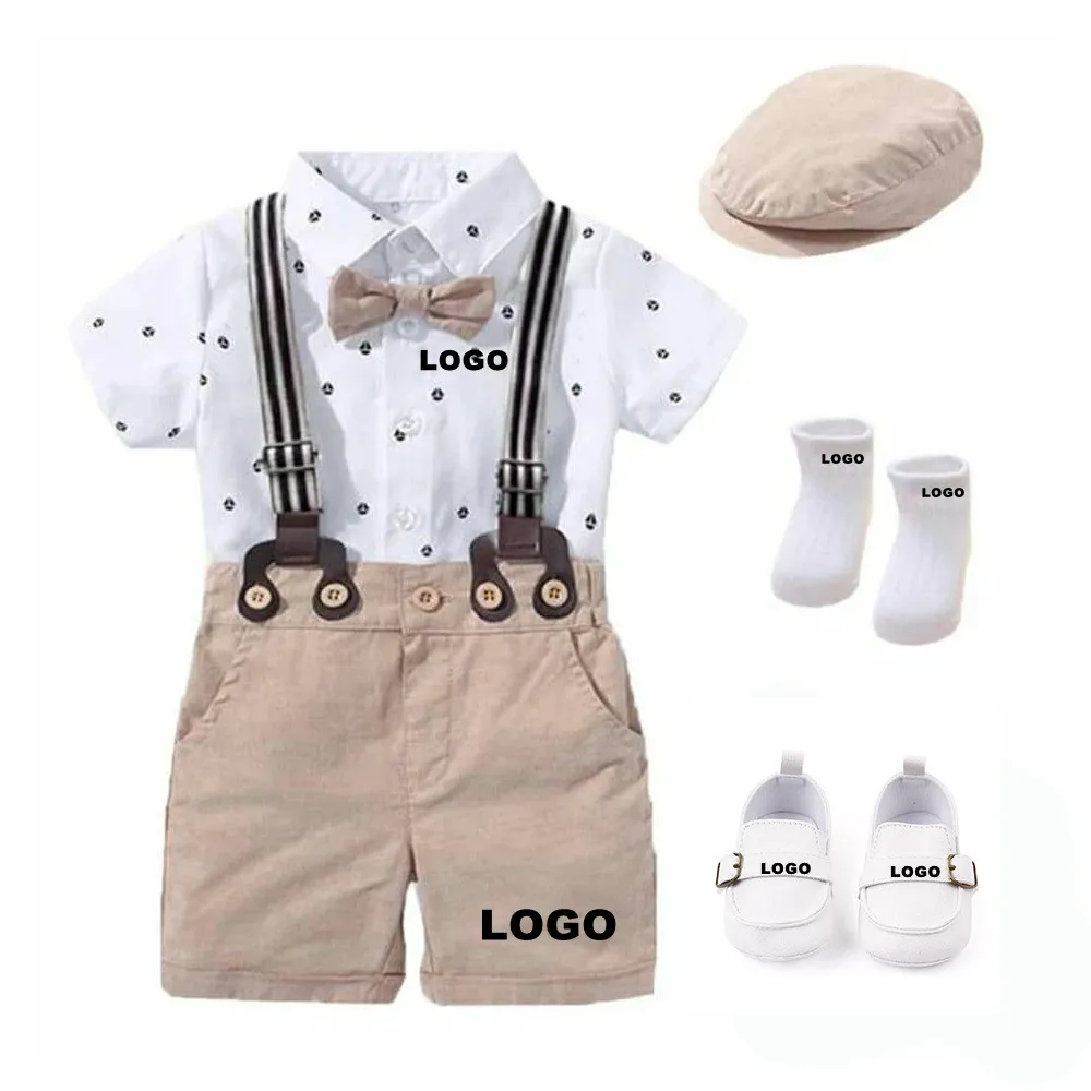 Baby Clothes Summer Outfits Kids Boy Shorts Wholesale Newborn Short Sleeve & Romper Set Gentlemen 5 Pcs Clothes Custom Logo