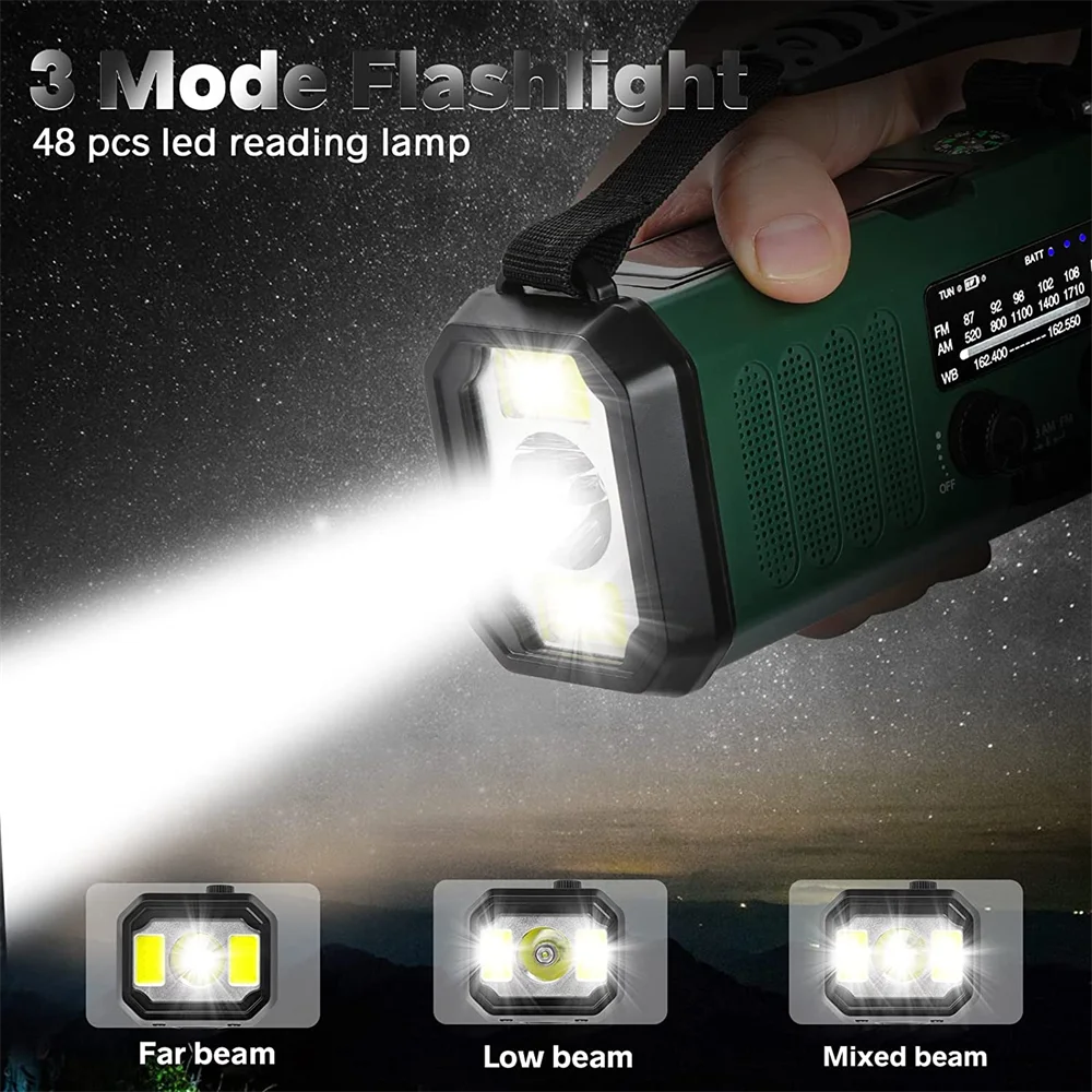 Wireless Waterproof LED Hand Crank Power Bank Generator Flashlight SOS Alarm Compass Solar Crank Emergency Radio