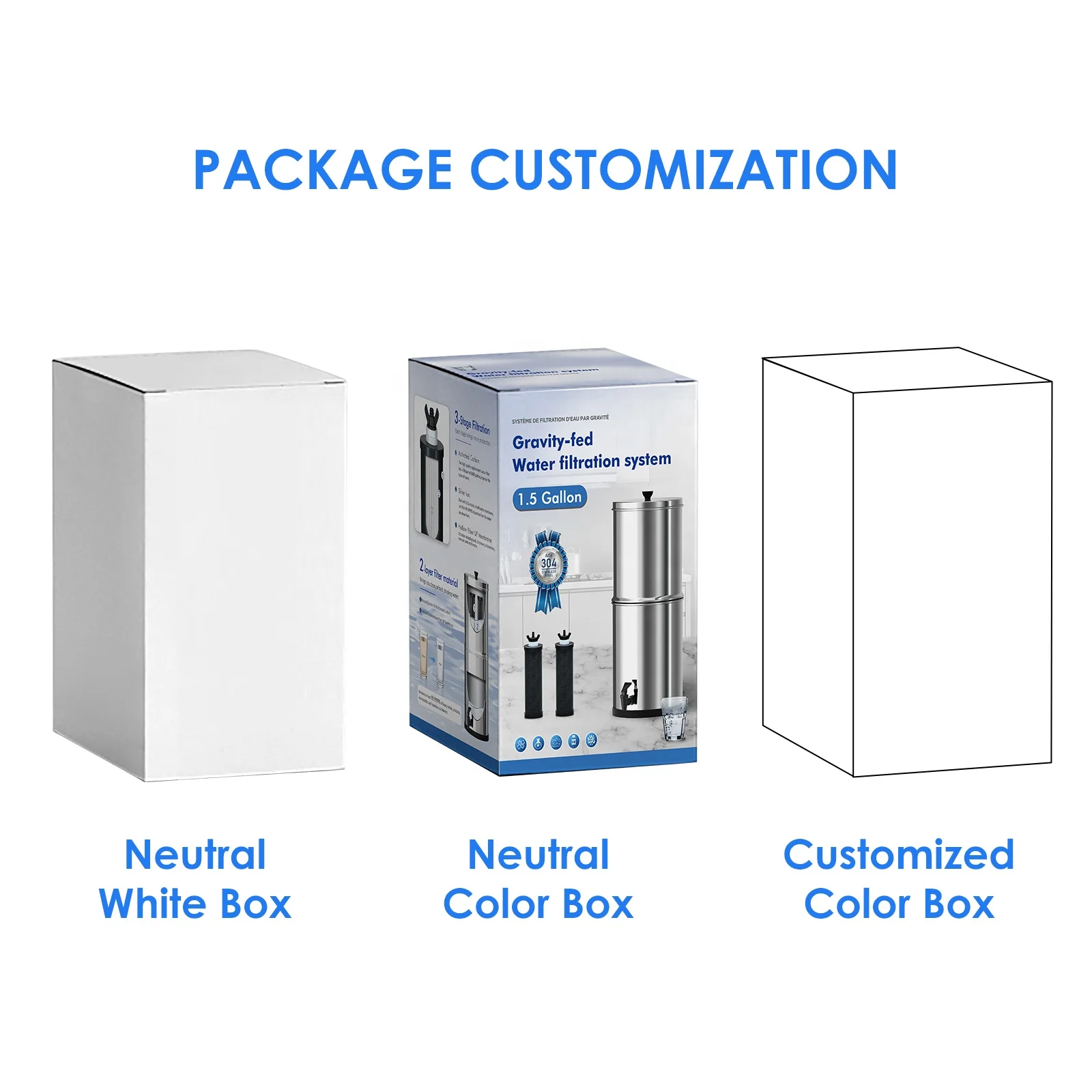 hot selling 304 Stainless Steel Water Filter System for Home Remove Bacteria Chlorine Microplastic Gravity Fed Water Filter