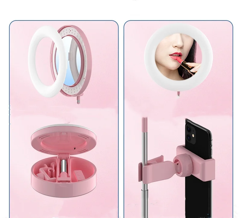 2024 Portable Led Mini Selfie Ring Light Foldable USB 6 inch Round Ring Light Mirror For Video Live Streaming Makeup