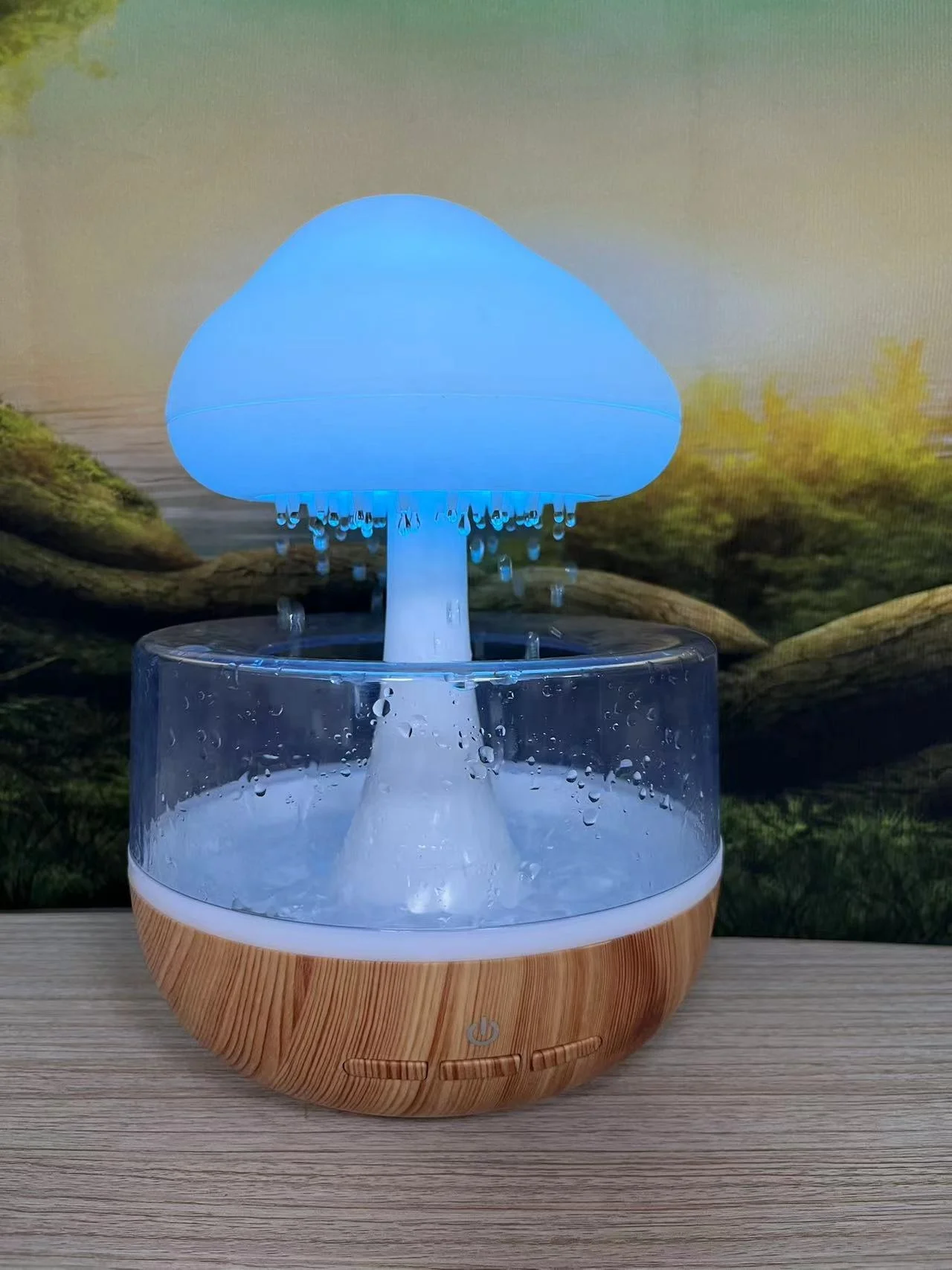 2023 light aroma essential oil ultrasonic air mist tree mushroom raining water drip drop sound Cloud Diffuser Rain Humidifier