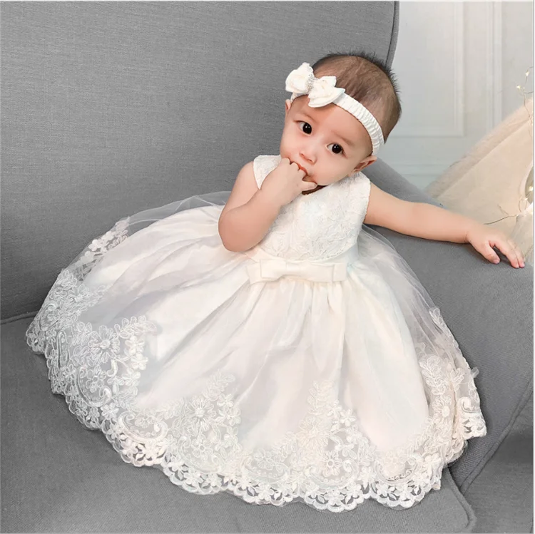 MQATZ Wholesale Newborn Baby Girl Party Dress Floral Christening Party Event Frock Girls Princess Free Hairband