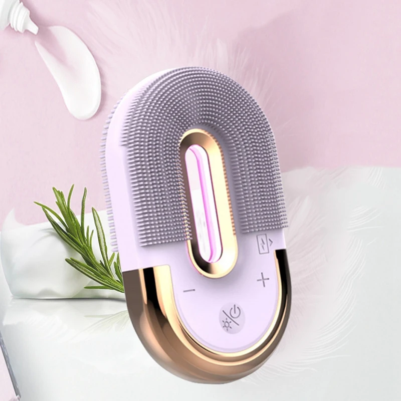 Personal Care Face Massager Electric Waterproof Vibrating Led Light Therapy Silicone Cleaner Sonic Face Brush