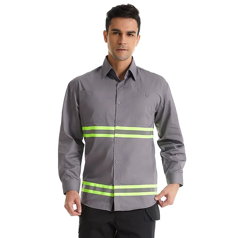 Custom Made Long Sleeves Safety Work Shirt Breathable Mechanic Reflective Tape Work Shirts