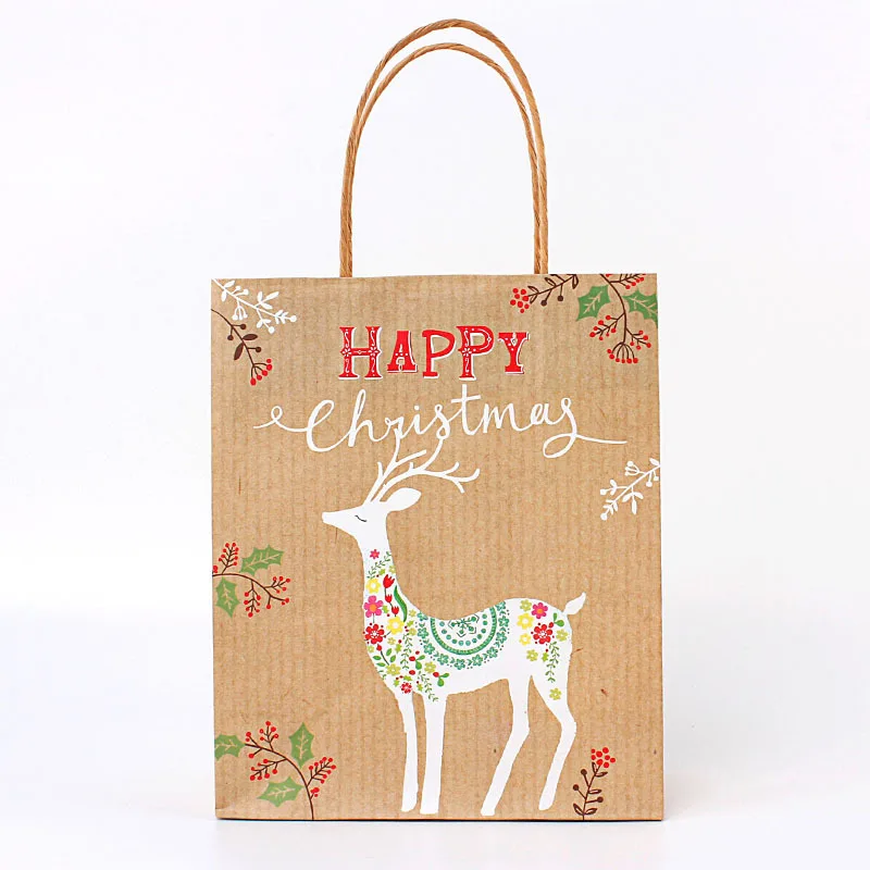 Low cost Biodegradable reusable Paper bags custom tiny Christmas brown Kraft paper gift bag for gift with logo print