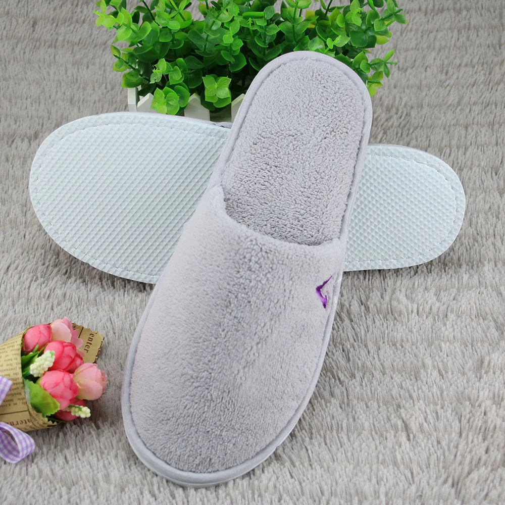 closed toe grey coral fleece washable   Hotel Slipper with custom logo