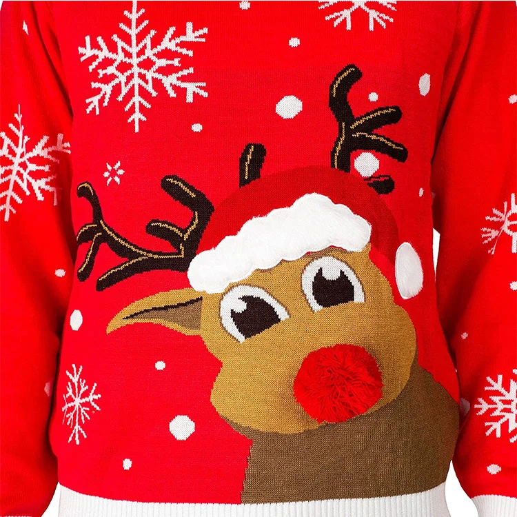 wholesale Men Women 2022 christmas deer Pullover Loose Knit Crew Neck Long Sleeves Jacquard ugly christmas sweater