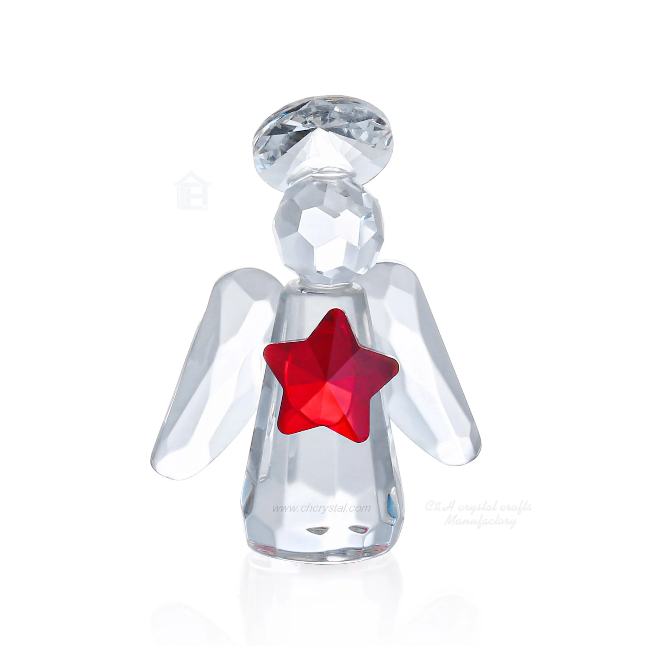 Pujiang cheap cute angel unique design glass angel figurines Christmas gift items ornaments with small red star