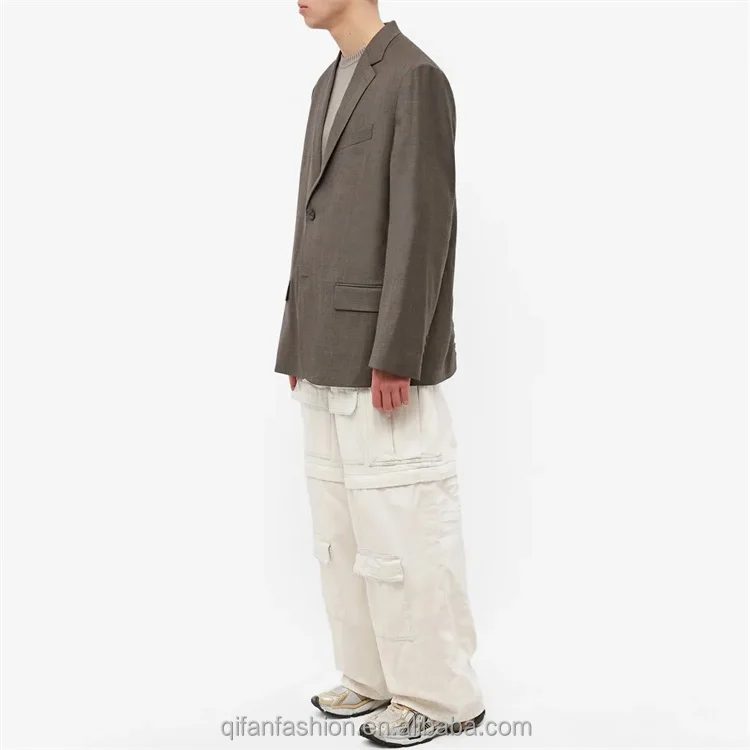 Custom beige zip off at the knees shorts multiple pockets oversized cargo pants for men