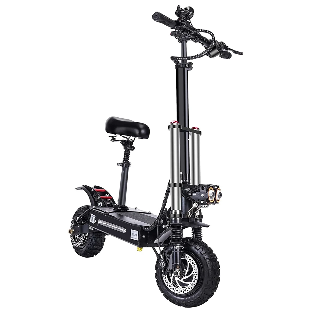 11' Tire 60V33Ah Battery Dual Motor Top Speed 80-85km/h Foldable Double Suspension Portable Off-road Electric Scooter with Seat