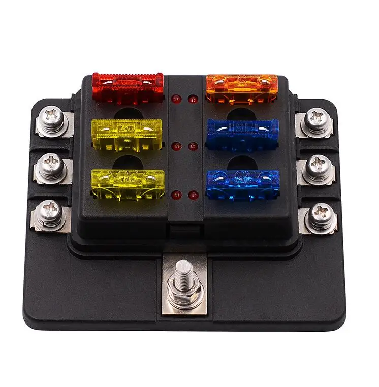 12V 24V Blade Fuse Box Holder 12/6 Ways Modified Fuse Box Terminal Block with LED Warning Light for Car Boat Marine Trike