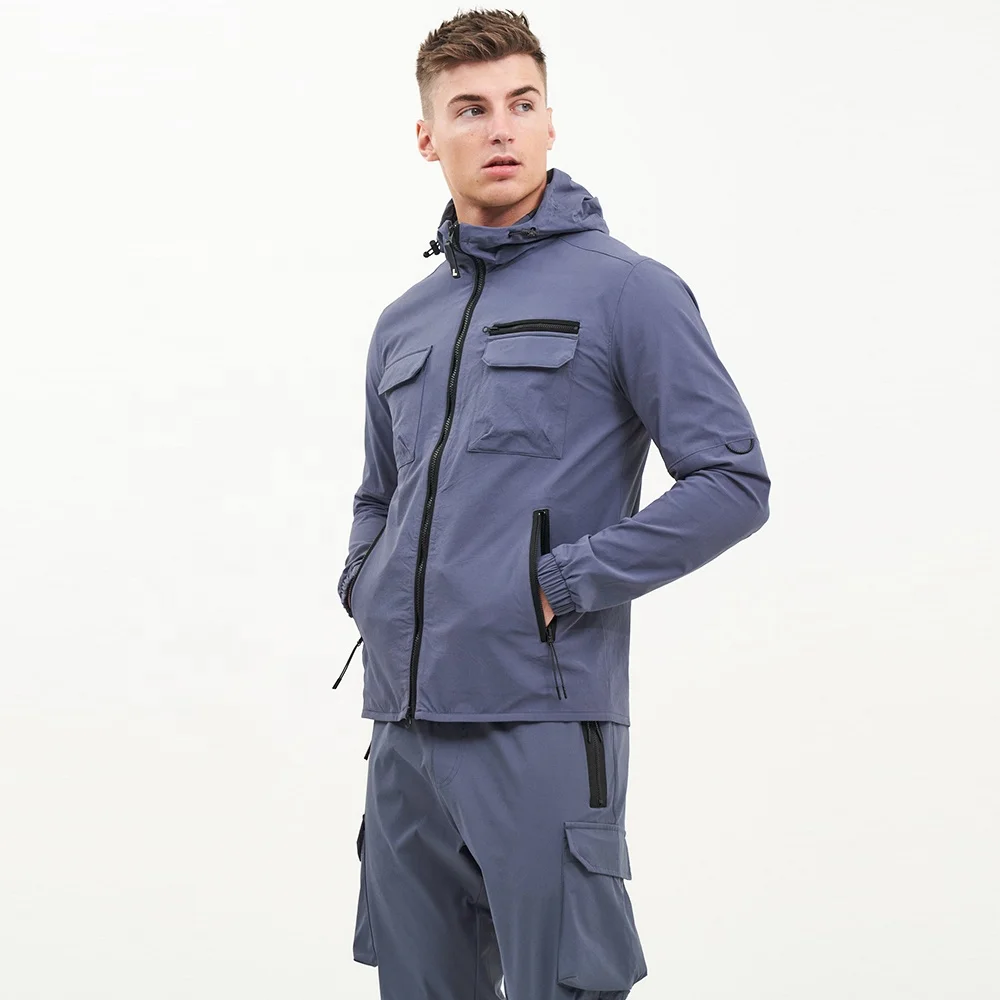 Wholesale High Quality mens track suit setst Custom Logo Zip nylon Sweatsuit Cargo sweat suits windbreaker Tracksuits for Men