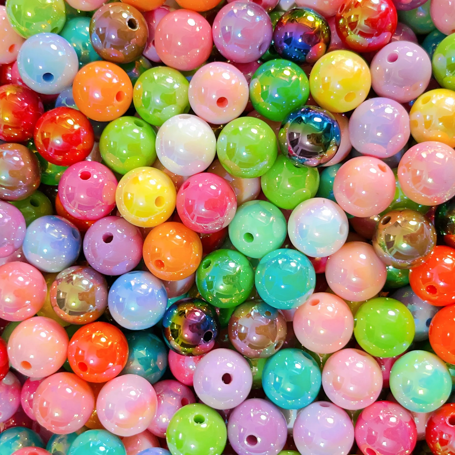 16 мм гальваническое покрытие, разноцветные бусины, акриловые свободные бусины, цепочка для телефона, брелок из бисера, аксессуары для ювелирных изделий, 10 шт.