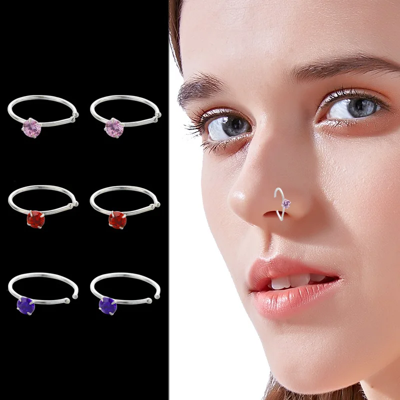 Indian Style Trendy Hypoallergenic Non Piercing Diamond 925 Sterling Silver Nose Rings