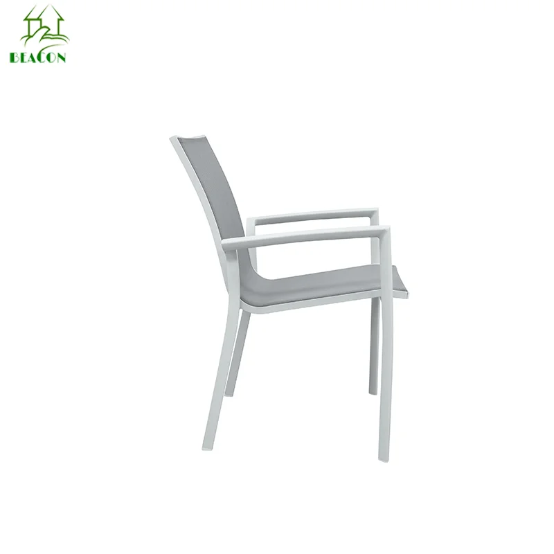 Commercial Stackable Bistro Cafe Shop Dinning Chair Modern Patio Aluminum Frame Outdoor Dining Chair With Armrest