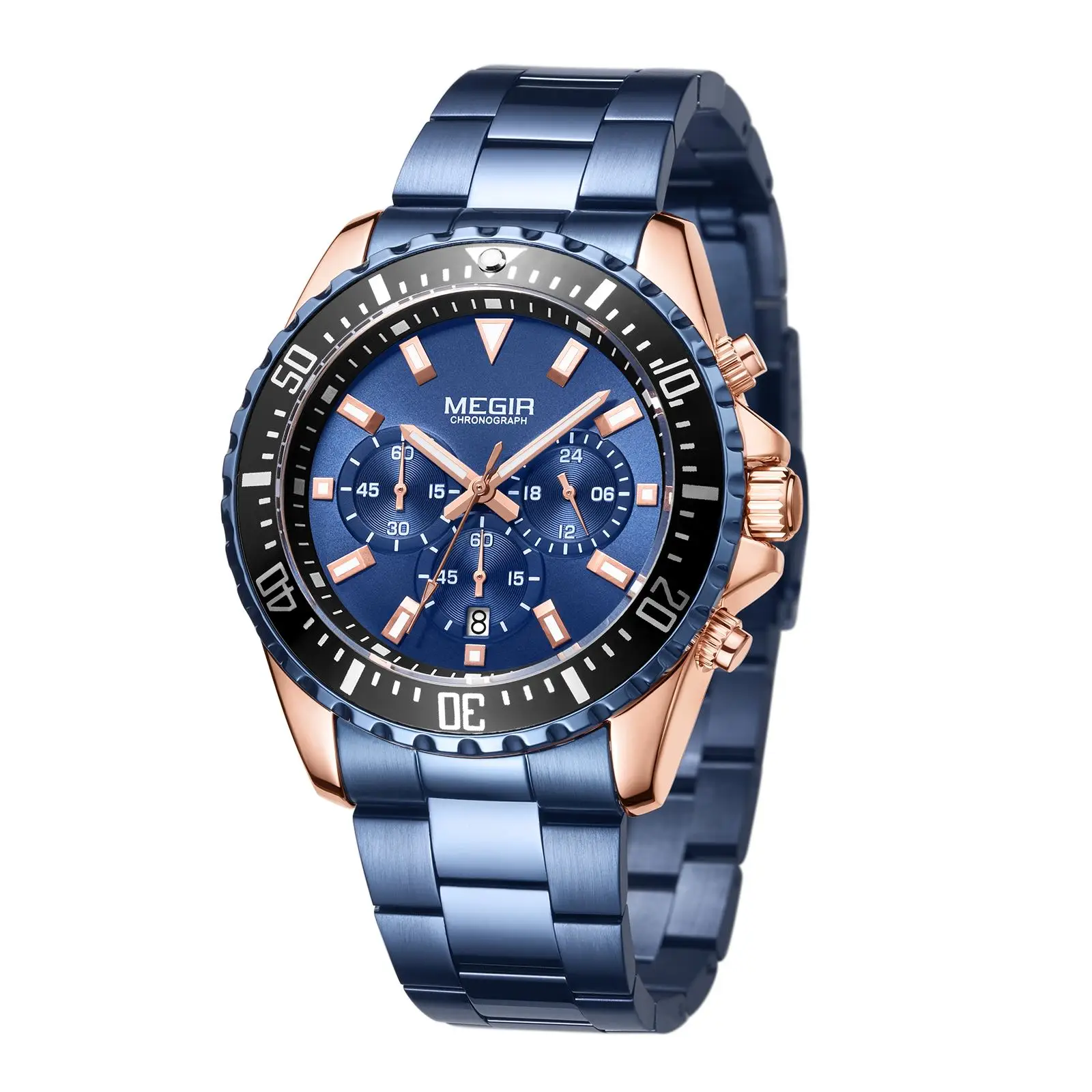 MEGIR Men 2064 Top Brand Luxury Chronograph Quartz Watches Stainless Steel Business Wristwatches Men Clock Relogio Masculino