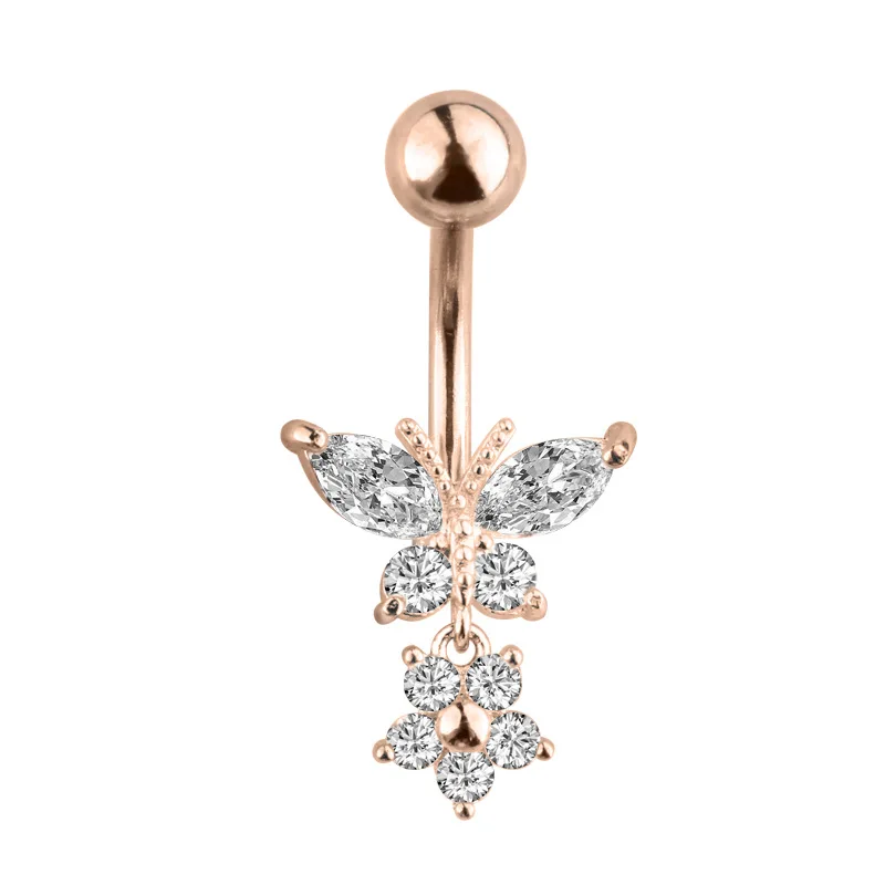 Chic Butterfly Zircon Fashion High Quality Surgical Steel Navel Piercing Belly Button Rings Belly Piercing Body Jewelry