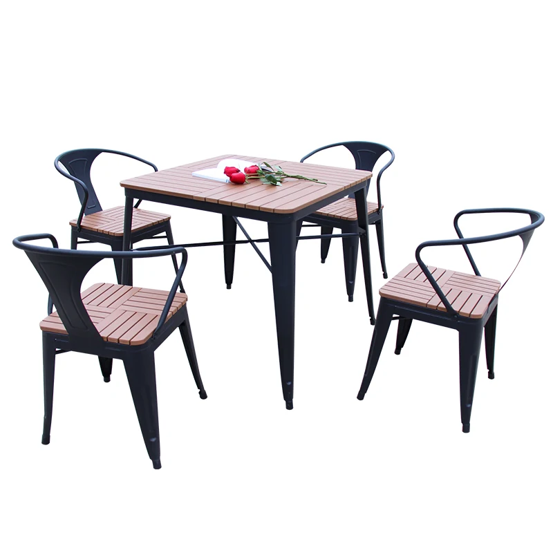 Outdoor waterproof plastic wood coffee tea  table and chairs bistro  furniture set