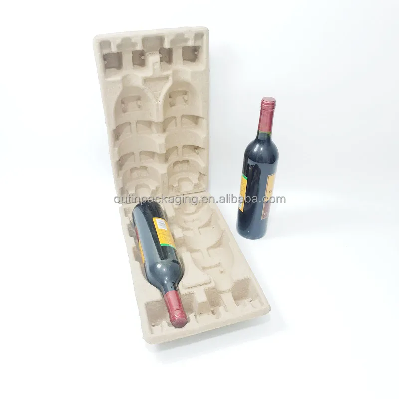 biodegradable Recyclable molded paper pulp wine tray mold pulp wine glass bottle packaging box inner insert wine pulp packaging