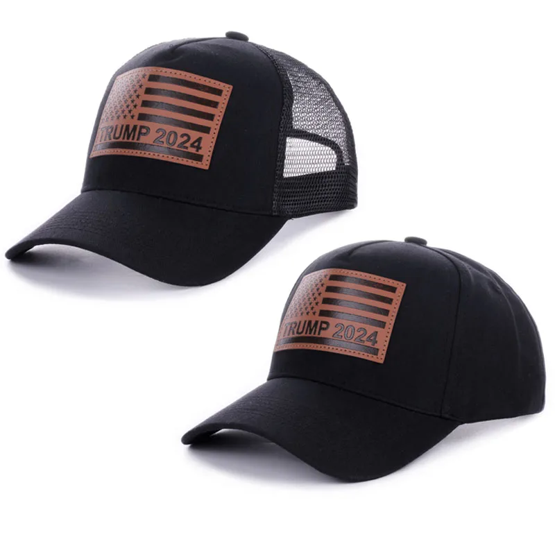 Wholesale American Flag Custom Logo Sport Dad Outdoor Baseball Cap PU Leather Patch with Adjustable Tape Truck Hat