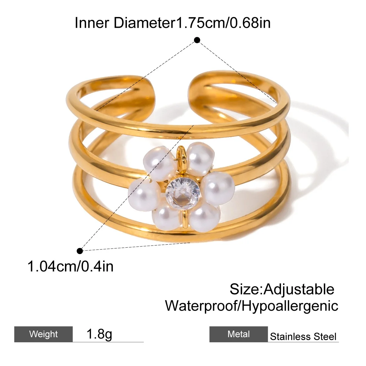 ARETAS 2024 Fashion Fine Jewelry Set Stainless Steel Pearl Necklace C-Shaped Earrings Open Ring Waterproof Bracelet Wholesale