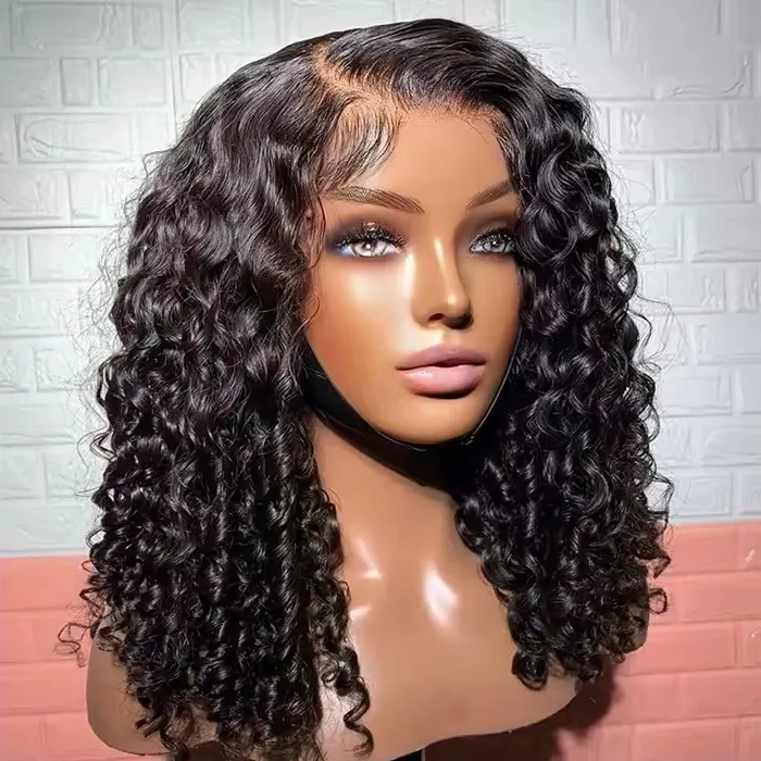 Double Drawn Pixie Curly Raw Human Hair Natural Color Full 180% 200% 250% Density Short Bob 13x4 Lace Frontal Wigs for Women