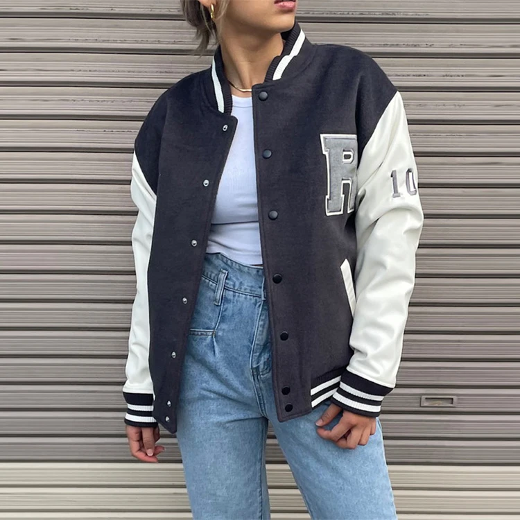 Custom Logo Chenille Embroidered Patch Wool Varsity Jacket Leather Sleeve College Streetwear Letterman Baseball Bomber Jacket