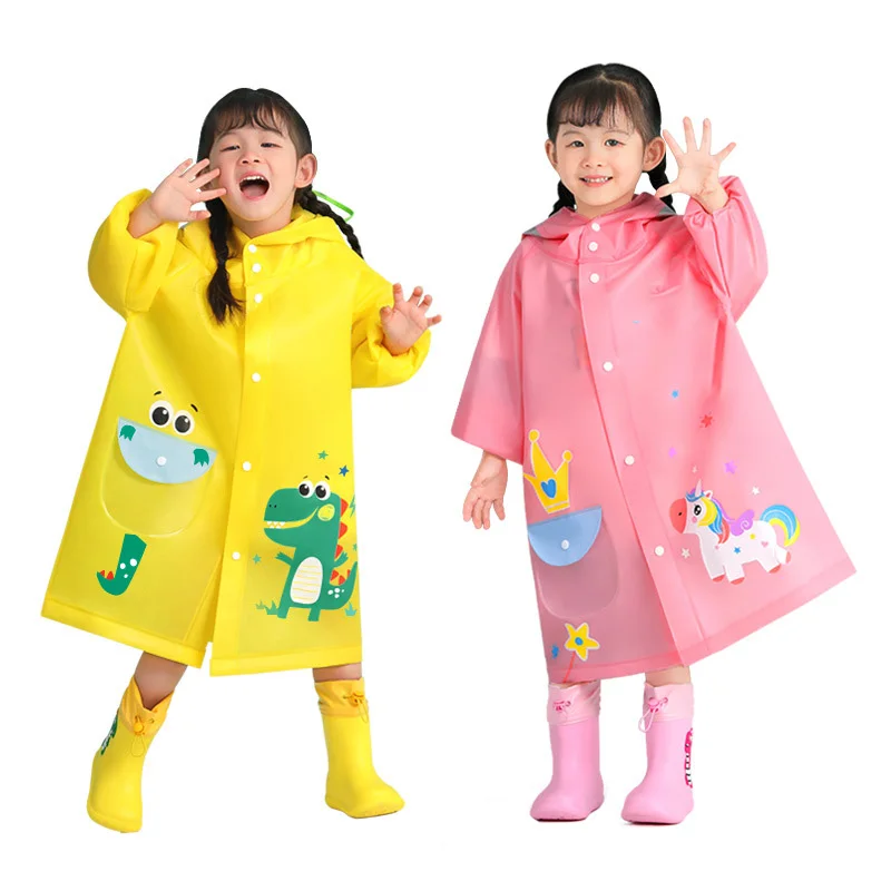 Hot Sales Boys Girls Children Raincoat poncho Colorful Waterproof Kids rain coat EVA Clear Plastic Dinosaur rain jacket