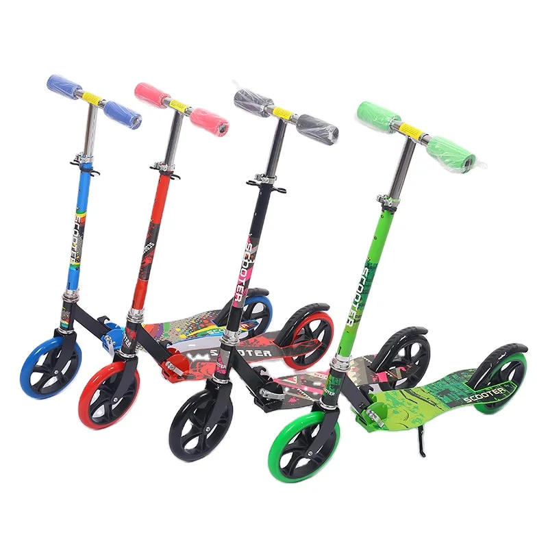Curved deck 200mm foldable big PU wheels height adjustable adult scooters