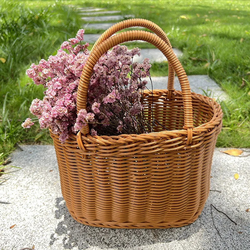 New hot rattan-like picnic basket garden picking basket woven storage basket washable portable