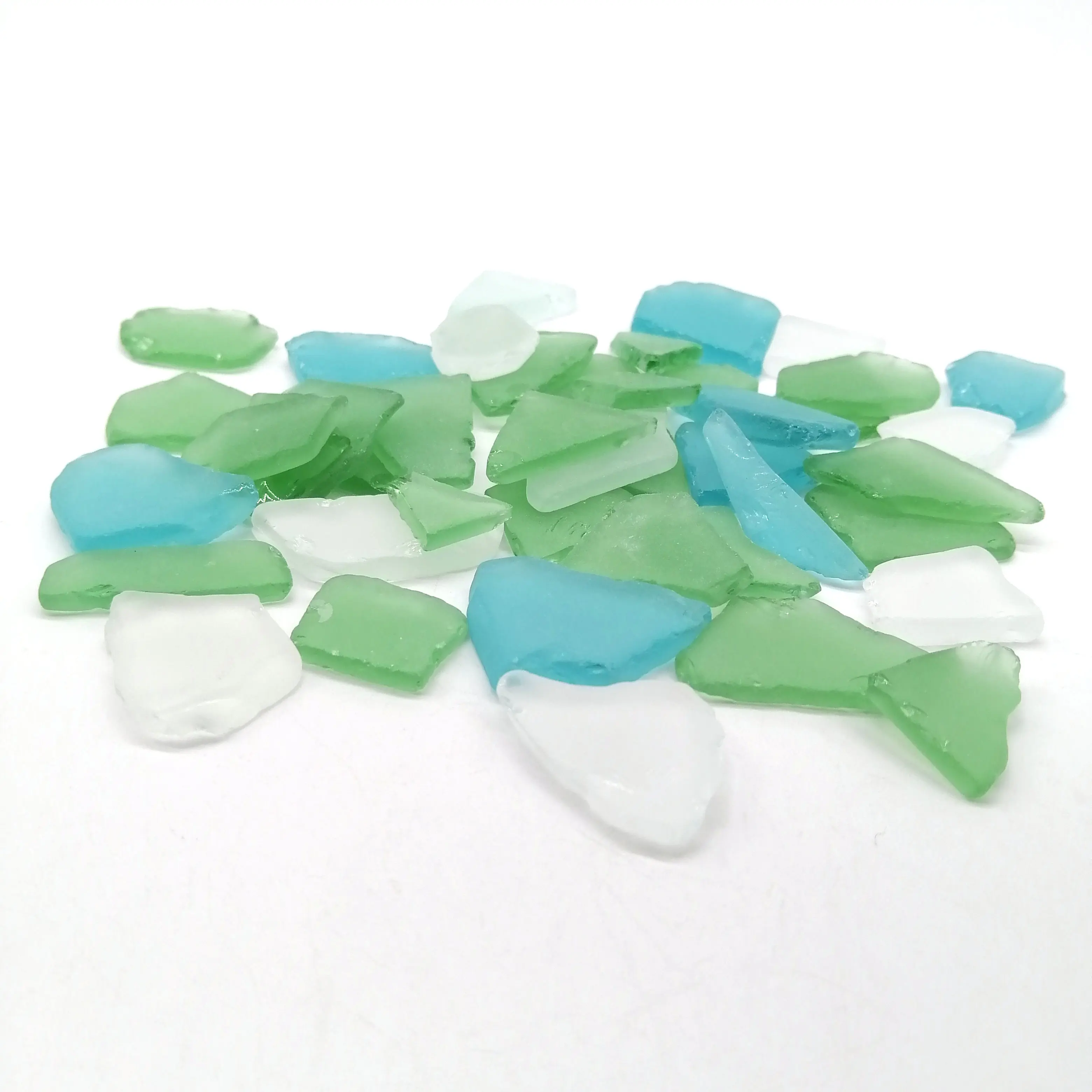 Factory price  block tumbled  frosted flat sea glass sky blue for mulch gabion courtyard landscaping decoration aquarium