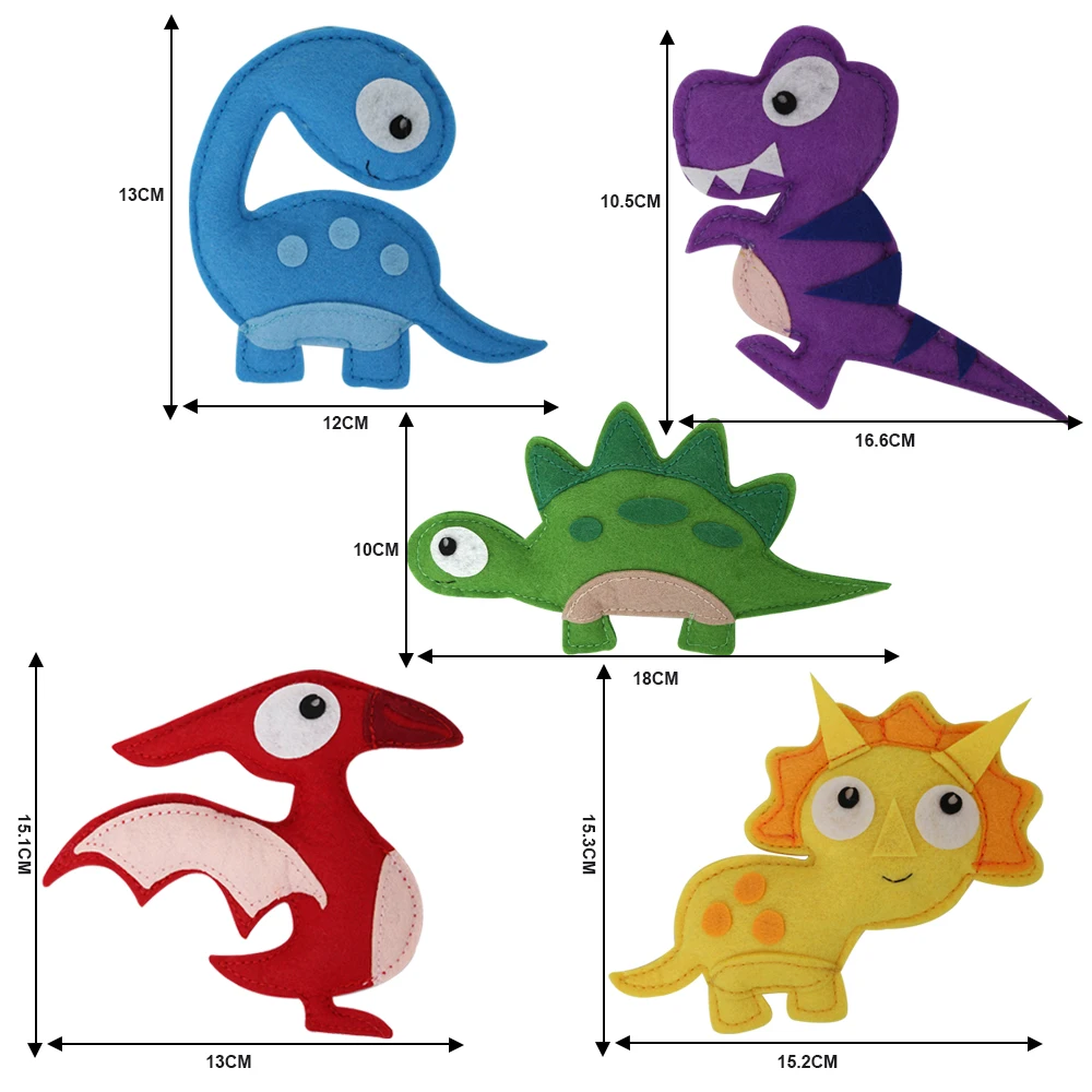 Handmade Felt Stuffed Animal Dinosaur Plush Toys Set Toddler Dino Toys High Quality Eco Friendly