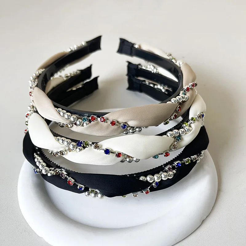 LRTOU Wholesale Fashion Newest Hairband Women Hair Accessories Beads Braided Solid Color Black White Headband For Women