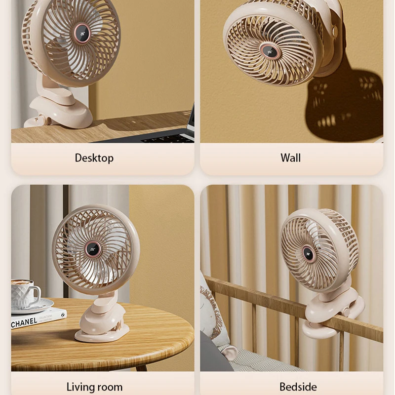 Remote control Portable Mini Fan Type-c Rechargeable 2400mah Desk Travel Stand Hung Fan Cooling Desktop digital display Clip Fan