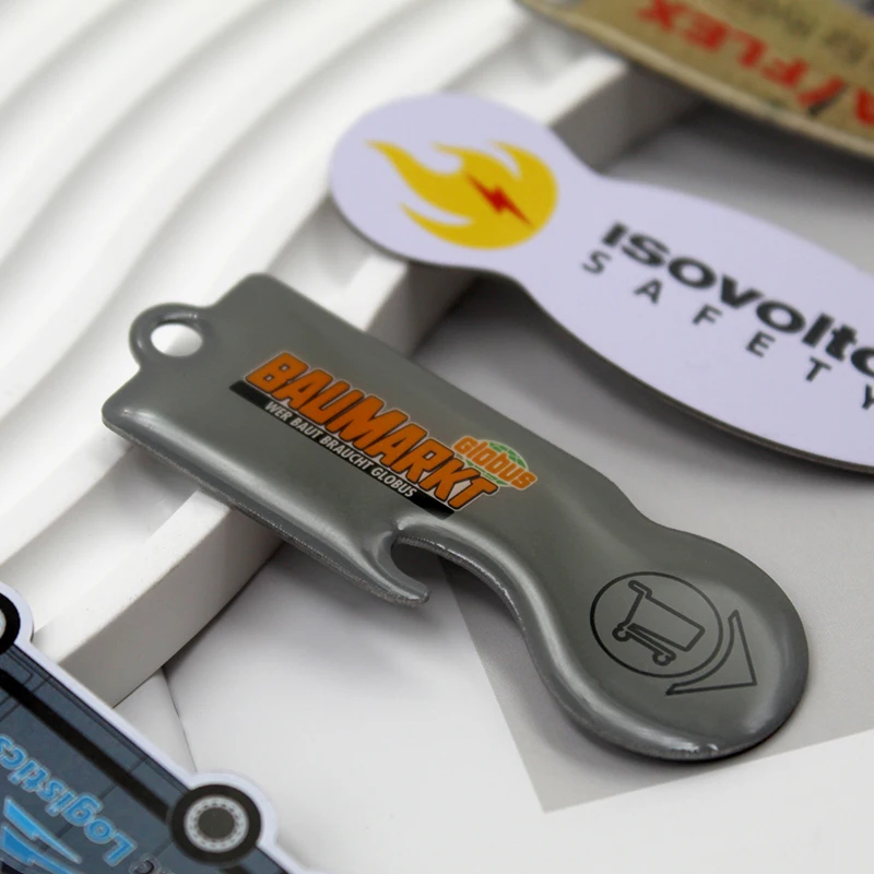 Custom Shopping Cart CarryCoin Token Chip Remover Metal Key Chain With Bottle Opener