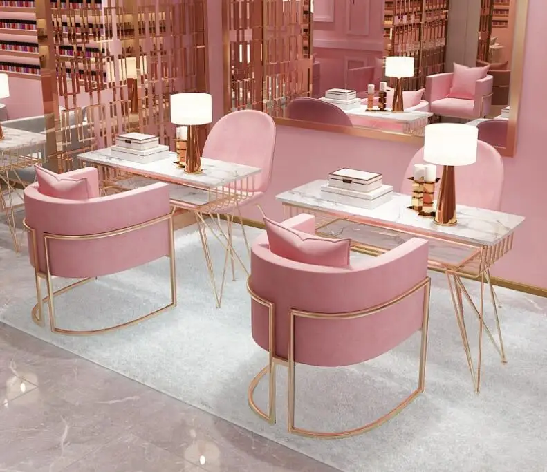Salon furniture table pink color manicure nail table desk