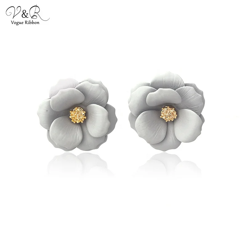 V&R Fashion Jewelry Korean Gold Metal Texture Floral Flower Stud Earring For Women