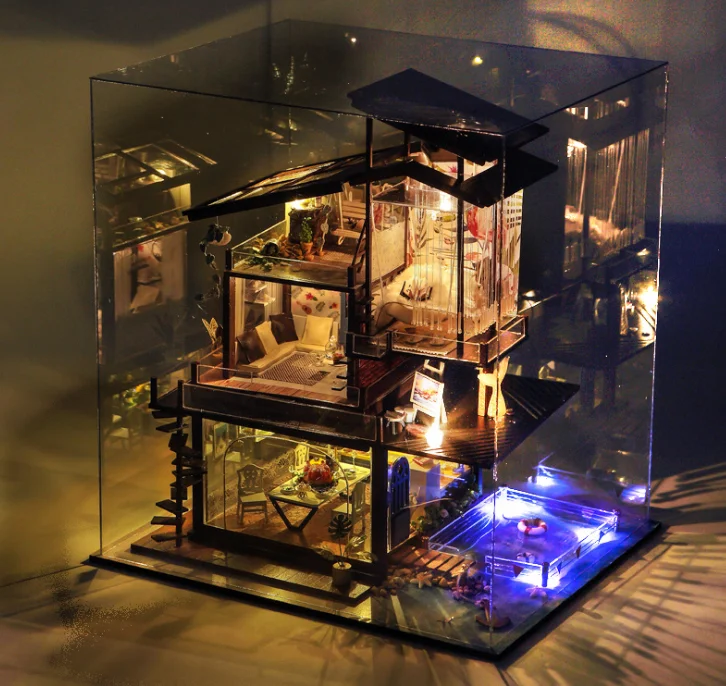 Wooden Doll House With Miniature Furniture Wooden Diy Villa Doll House For Girls Wholesale