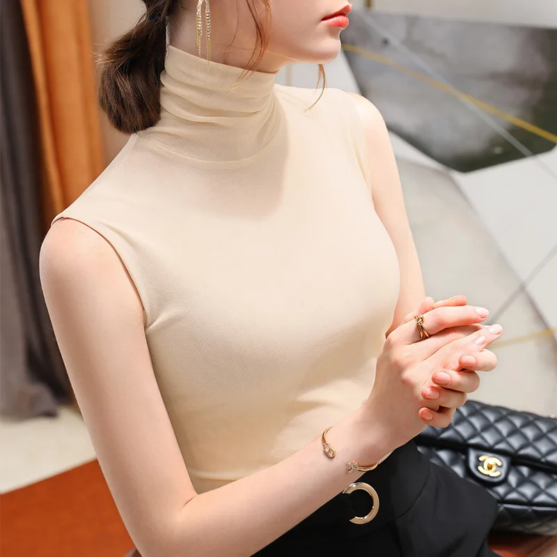 Factory ladies tops woman sleeveless fashion t shirt choker blouse